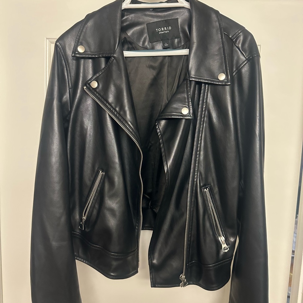 Torrid Black faux Leather Jacket Asymmetrical Moto Design